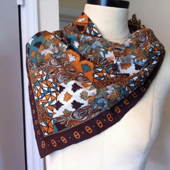 Casca Accessories - Casca Magid Silk Diamond Scarf Brown Orange Teal
